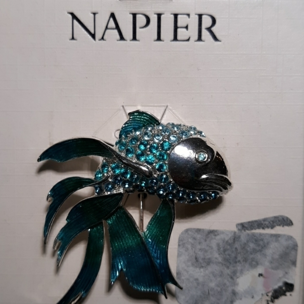 Napier blue goldfish pin brooch